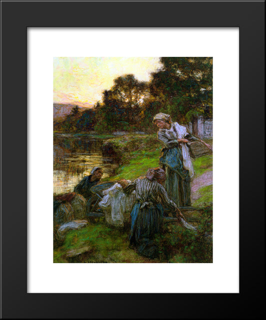 Laveuses Le Soir 20x24 Black Modern Wood Framed Art Print Poster by L'Hermitte, Leon Augustin