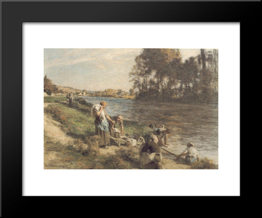 Laveuses Au Bord De La Marne 20x24 Black Modern Wood Framed Art Print Poster by L'Hermitte, Leon Augustin
