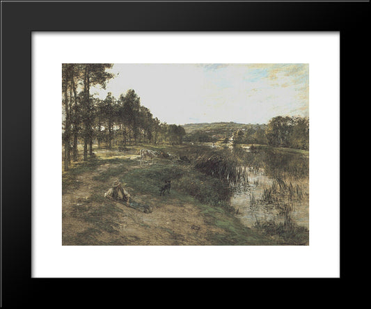 Troupeau Au Bord De L'Eau 20x24 Black Modern Wood Framed Art Print Poster by L'Hermitte, Leon Augustin