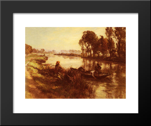 Au Bord De La Riviere 20x24 Black Modern Wood Framed Art Print Poster by L'Hermitte, Leon Augustin