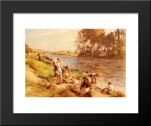 Lavandieres Au Bord De La Marne 20x24 Black Modern Wood Framed Art Print Poster by L'Hermitte, Leon Augustin