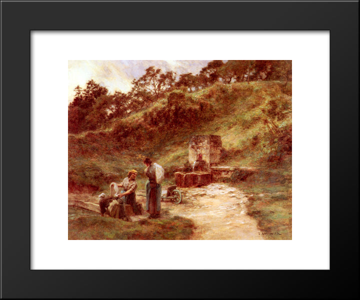Pres De La Fontaine 20x24 Black Modern Wood Framed Art Print Poster by L'Hermitte, Leon Augustin
