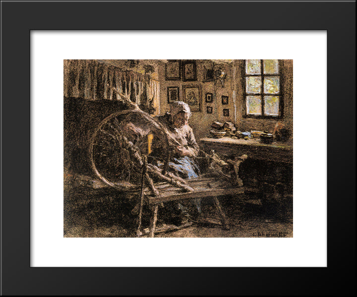 The Spinning Wheel 20x24 Black Modern Wood Framed Art Print Poster by L'Hermitte, Leon Augustin