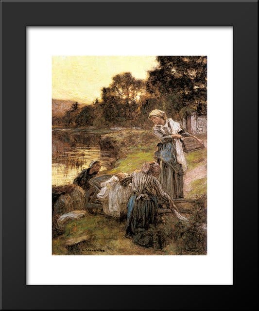 Le Laveuses Au Bord De La Marne 20x24 Black Modern Wood Framed Art Print Poster by L'Hermitte, Leon Augustin