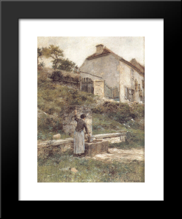 A Woman Filling Her Bucket At A Well 20x24 Black Modern Wood Framed Art Print Poster by L'Hermitte, Leon Augustin