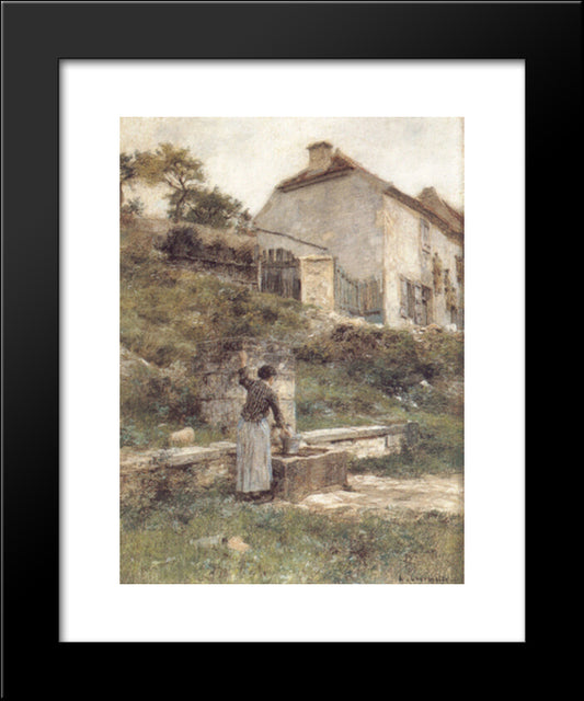 A Woman Filling Her Bucket At A Well 20x24 Black Modern Wood Framed Art Print Poster by L'Hermitte, Leon Augustin
