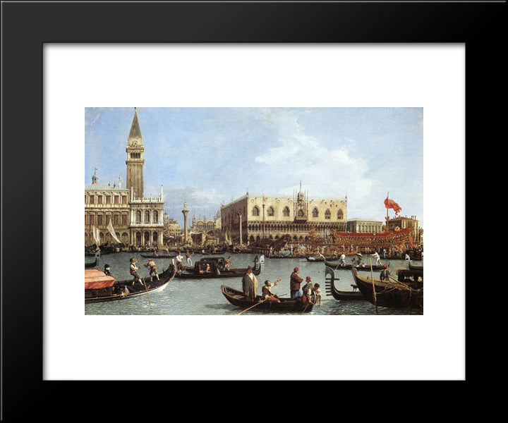 Return Of The Bucentaurn To The Molo On Ascension Day 20x24 Black Modern Wood Framed Art Print Poster by Canaletto