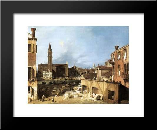 The Stonemason'S Yard 20x24 Black Modern Wood Framed Art Print Poster by Canaletto