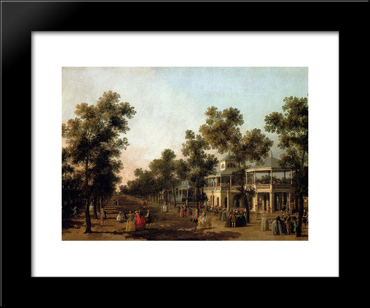 View Of The Grand Walk, Vauxhall Gardens, With The Orchestra Pavilion, The Organ House, The Turkish Dining Tent And The Statue Of Aurora 20x24 Black Modern Wood Framed Art Print Poster by Canaletto