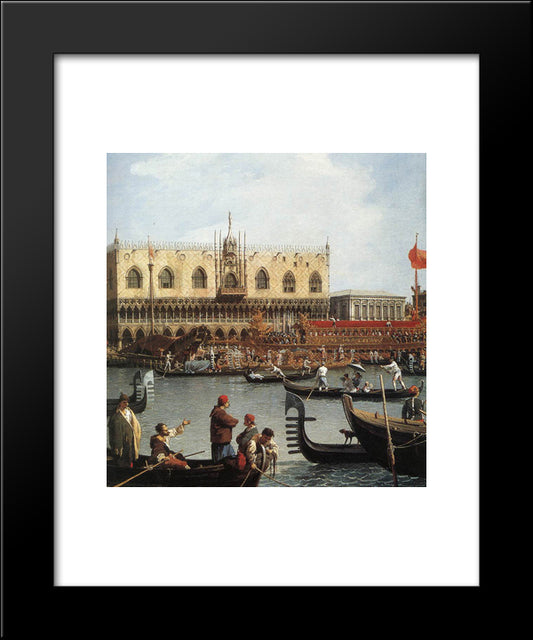 Return Of The Bucentoro To The Molo On Ascension Day (Detail) 20x24 Black Modern Wood Framed Art Print Poster by Canaletto