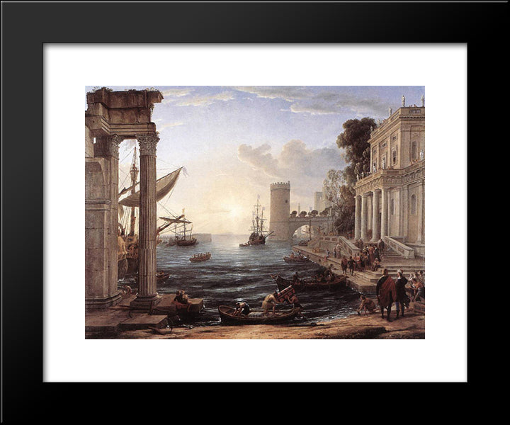 Seaport With The Embarkation Of The Queen Of Sheba 20x24 Black Modern Wood Framed Art Print Poster by Lorrain, Claude