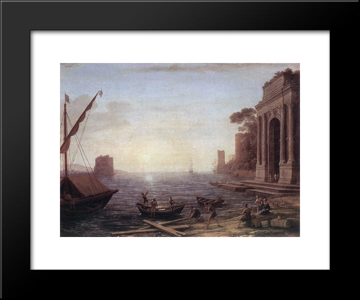 A Seaport At Sunrise 20x24 Black Modern Wood Framed Art Print Poster by Lorrain, Claude