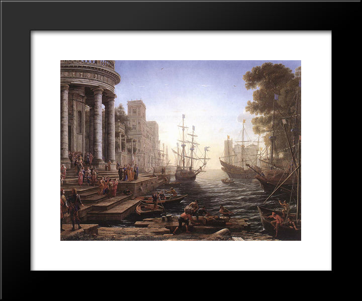 Port Scene With The Embarkation Of St Ursula 20x24 Black Modern Wood Framed Art Print Poster by Lorrain, Claude