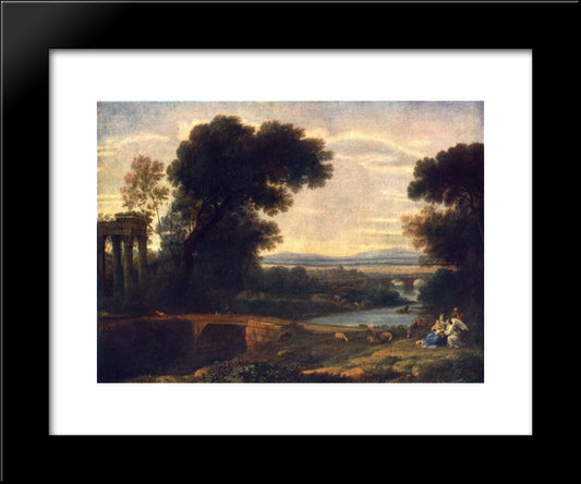 Landscape With Shepherds 20x24 Black Modern Wood Framed Art Print Poster by Lorrain, Claude