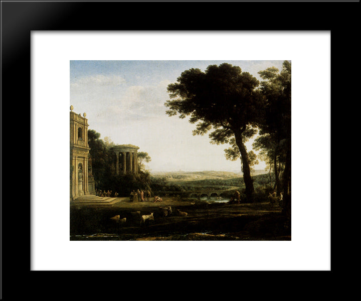 Landscape With A Sacrifice To Apollo 20x24 Black Modern Wood Framed Art Print Poster by Lorrain, Claude