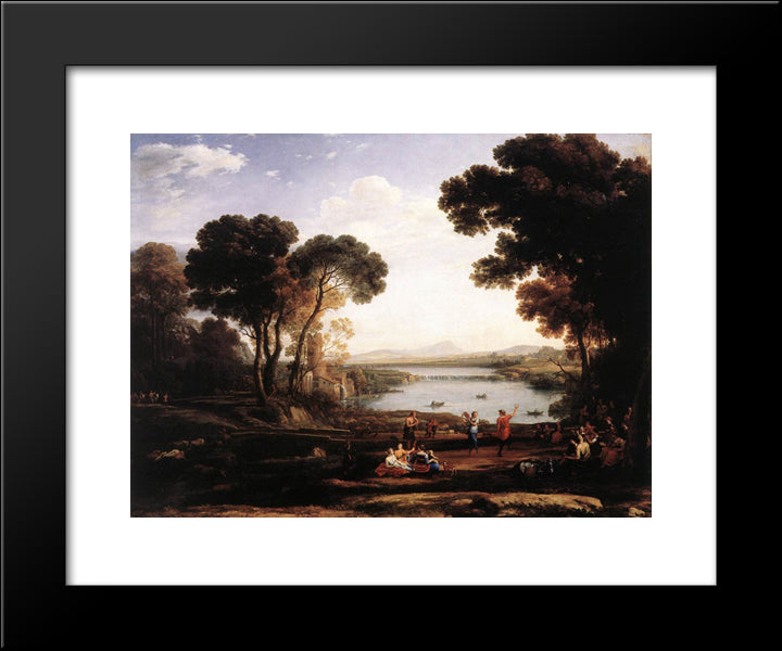 Landscape With Dancing Figures (The Mill) 20x24 Black Modern Wood Framed Art Print Poster by Lorrain, Claude