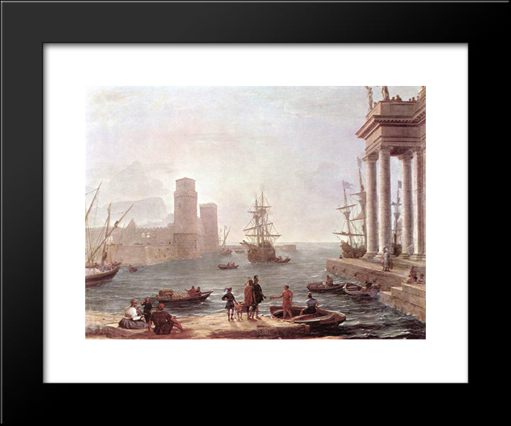 Port Scene With The Departure Of Ulysses From The Land Of The Feaci 20x24 Black Modern Wood Framed Art Print Poster by Lorrain, Claude