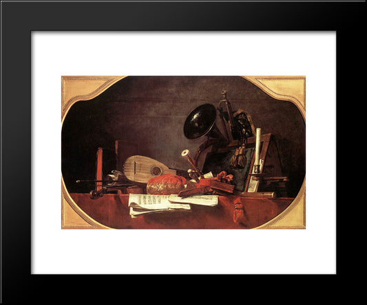 Attributes Of Music 20x24 Black Modern Wood Framed Art Print Poster by Chardin, Jean Baptiste Simeon