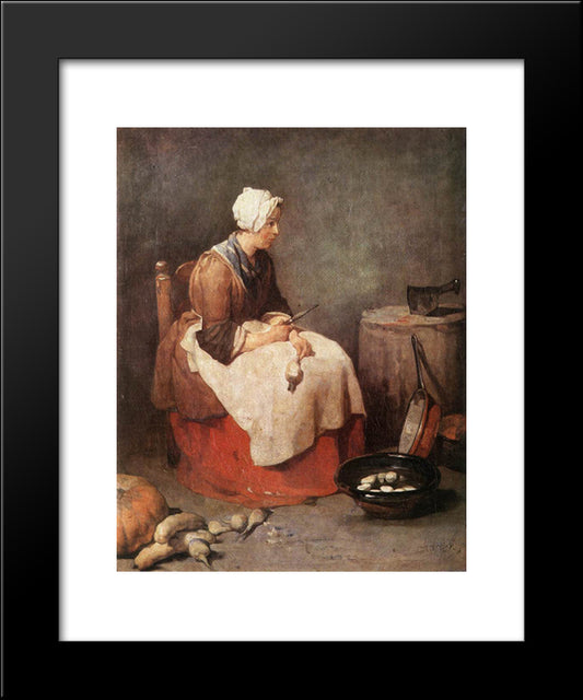 Girl Peeling Vegetables 20x24 Black Modern Wood Framed Art Print Poster by Chardin, Jean Baptiste Simeon