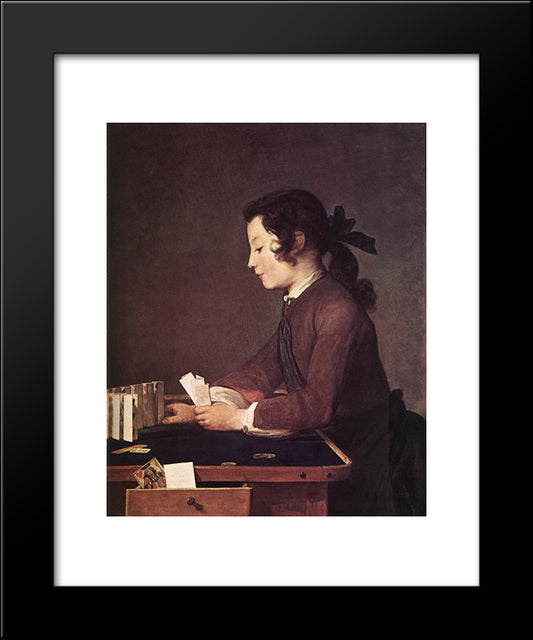 The House Of Cards 20x24 Black Modern Wood Framed Art Print Poster by Chardin, Jean Baptiste Simeon