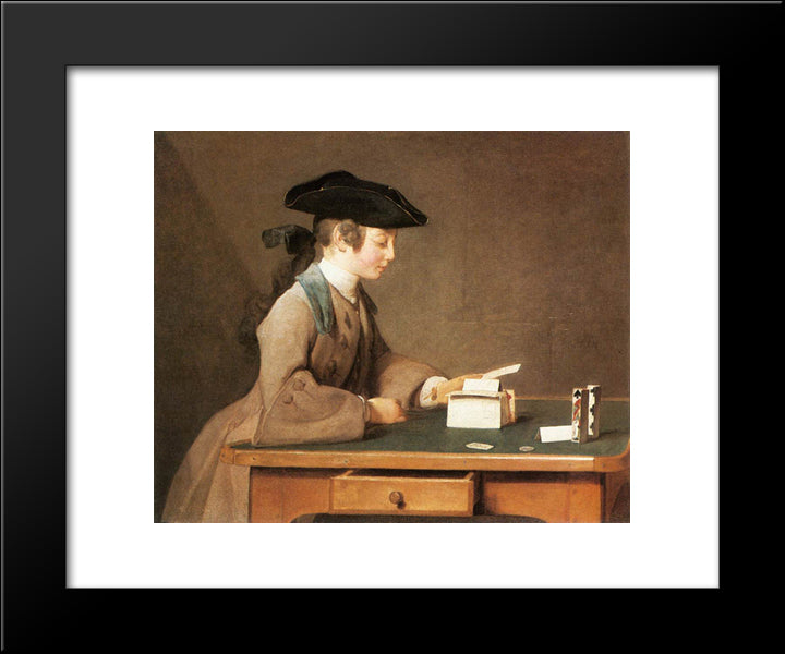 The House Of Cards 20x24 Black Modern Wood Framed Art Print Poster by Chardin, Jean Baptiste Simeon