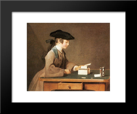 The House Of Cards 20x24 Black Modern Wood Framed Art Print Poster by Chardin, Jean Baptiste Simeon