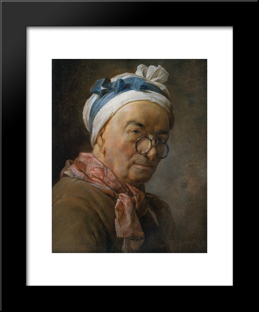Selfportrait With Glasses 20x24 Black Modern Wood Framed Art Print Poster by Chardin, Jean Baptiste Simeon