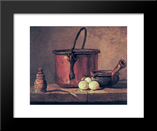 Still Life With Copper Cauldron And Eggs 20x24 Black Modern Wood Framed Art Print Poster by Chardin, Jean Baptiste Simeon