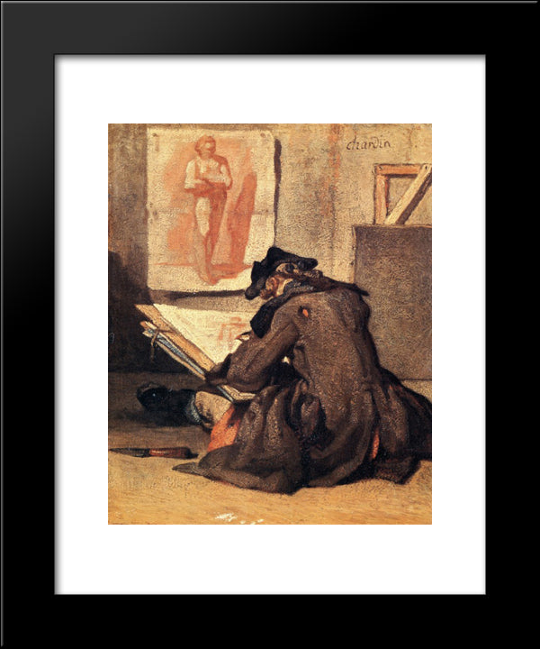 The Student Drawing 20x24 Black Modern Wood Framed Art Print Poster by Chardin, Jean Baptiste Simeon