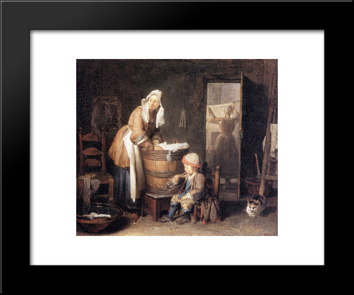 The Laundress 20x24 Black Modern Wood Framed Art Print Poster by Chardin, Jean Baptiste Simeon