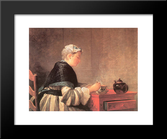 Lady Taking Tea 20x24 Black Modern Wood Framed Art Print Poster by Chardin, Jean Baptiste Simeon