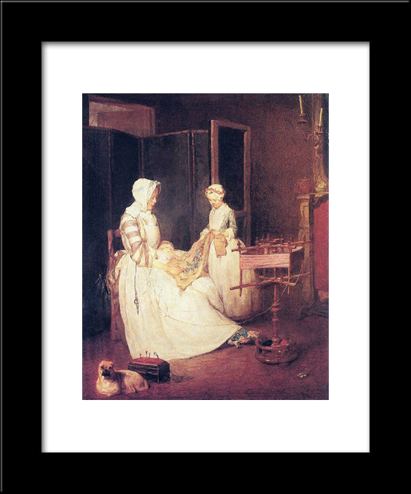 The Diligent Mother 20x24 Black Modern Wood Framed Art Print Poster by Chardin, Jean Baptiste Simeon