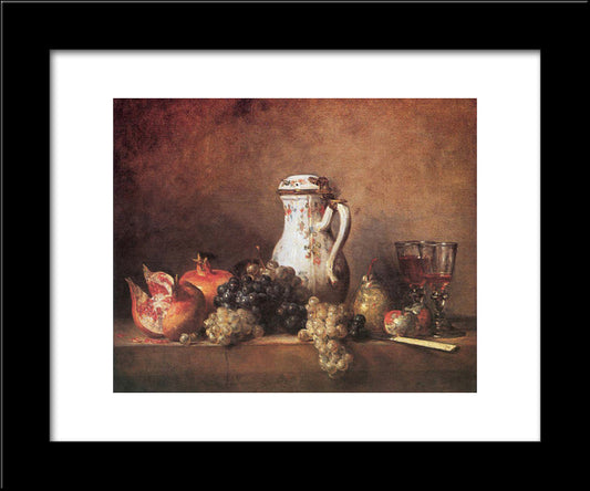 Still Life With Grapes And Pomegranates 20x24 Black Modern Wood Framed Art Print Poster by Chardin, Jean Baptiste Simeon