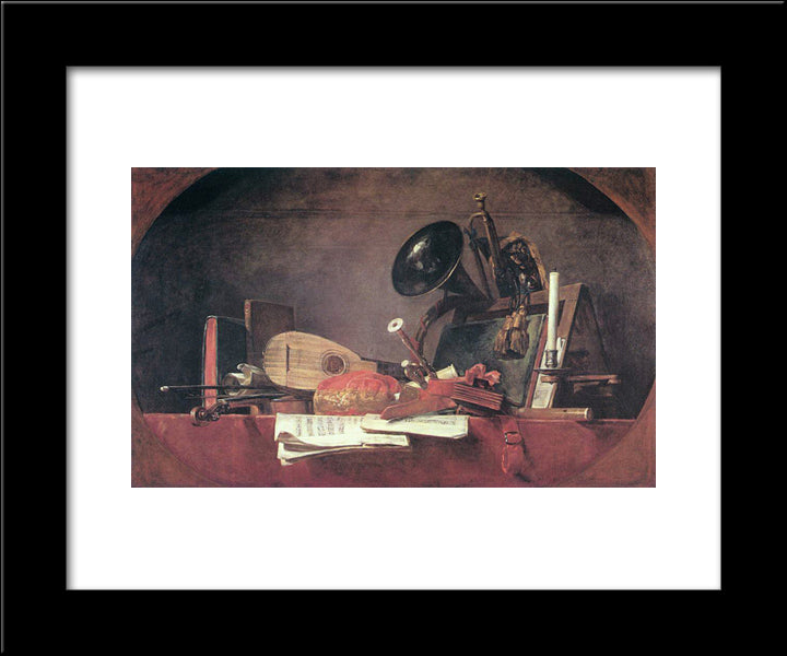 The Attributes Of Music 20x24 Black Modern Wood Framed Art Print Poster by Chardin, Jean Baptiste Simeon