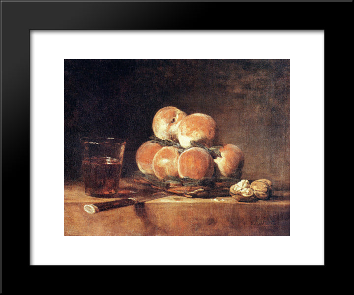 A Basket Of Peaches 20x24 Black Modern Wood Framed Art Print Poster by Chardin, Jean Baptiste Simeon