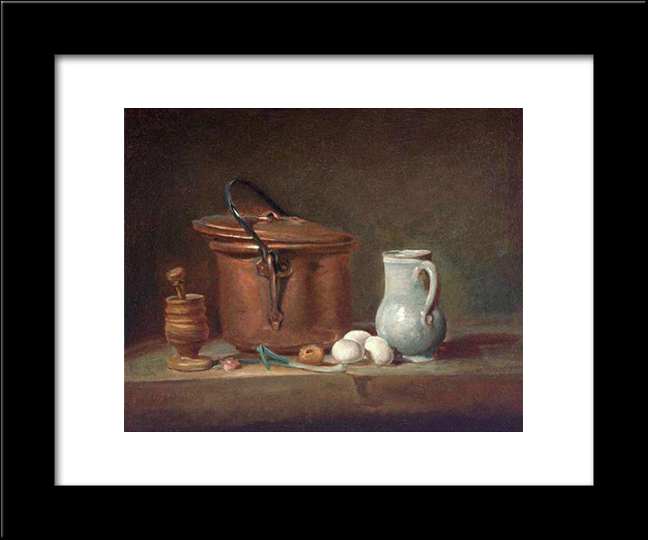 Still Life With Copper Pan And Pestle And Mortar 20x24 Black Modern Wood Framed Art Print Poster by Chardin, Jean Baptiste Simeon