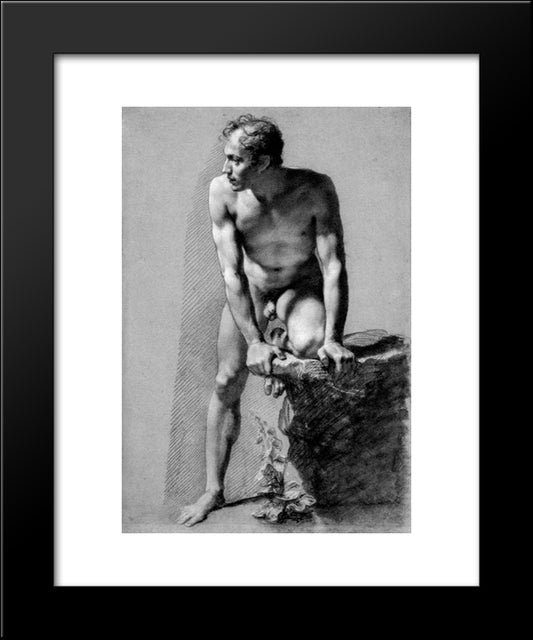 Male Nude Leaning On A Rock 20x24 Black Modern Wood Framed Art Print Poster by Prud'hon, Pierre Paul