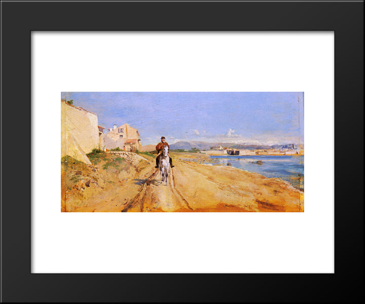 Self'Portrait Along The Route De La Salice, Antibes 20x24 Black Modern Wood Framed Art Print Poster by Meissonier, Ernest