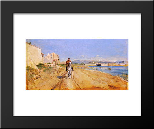 Self'Portrait Along The Route De La Salice, Antibes 20x24 Black Modern Wood Framed Art Print Poster by Meissonier, Ernest