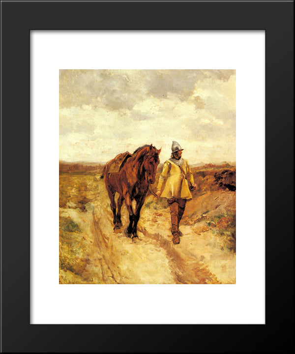 Un Homme D'Armes Et Son Cheval 20x24 Black Modern Wood Framed Art Print Poster by Meissonier, Ernest