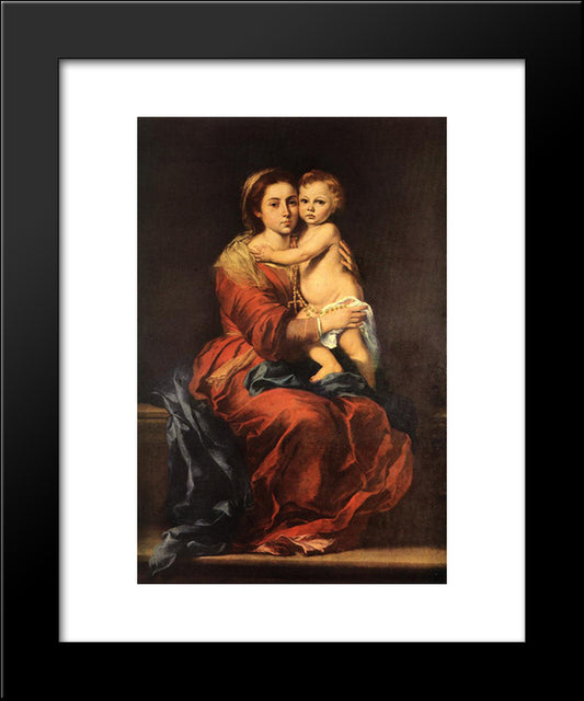 Virgin And Child With A Rosary 20x24 Black Modern Wood Framed Art Print Poster by Murillo, Bartolome Esteban
