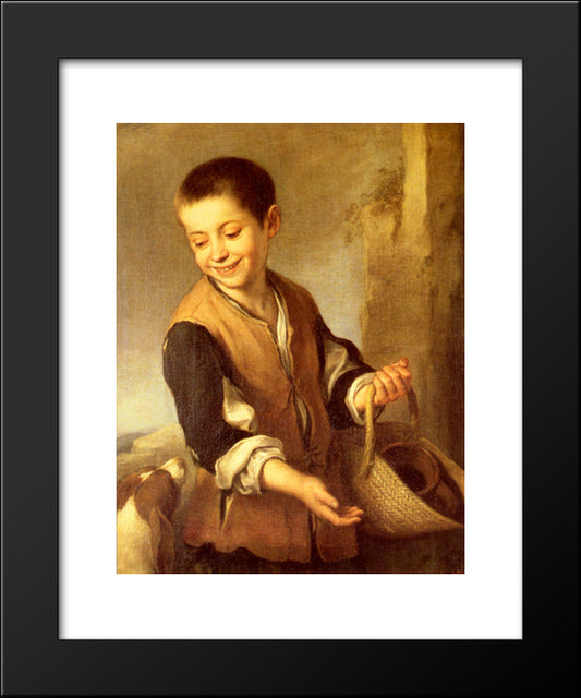 Urchin With A Dog And Basket 20x24 Black Modern Wood Framed Art Print Poster by Murillo, Bartolome Esteban