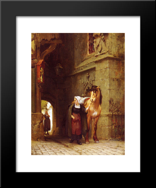 Leading The Horse From Stable 20x24 Black Modern Wood Framed Art Print Poster by Bridgman, Frederick Arthur