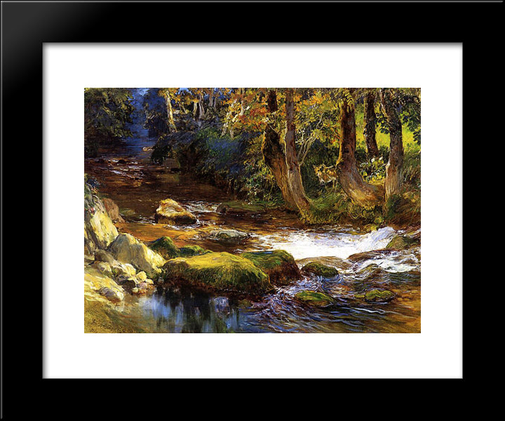 River Landscape With Deer 20x24 Black Modern Wood Framed Art Print Poster by Bridgman, Frederick Arthur