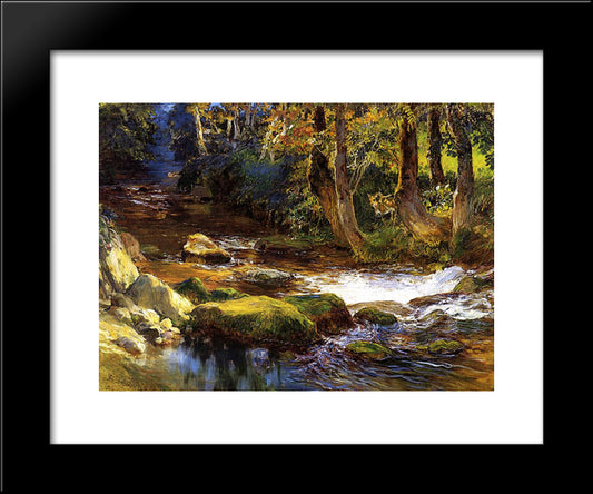 River Landscape With Deer 20x24 Black Modern Wood Framed Art Print Poster by Bridgman, Frederick Arthur