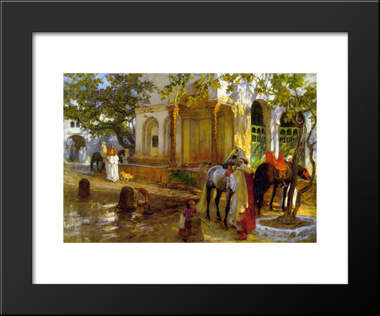 At The Fountain 20x24 Black Modern Wood Framed Art Print Poster by Bridgman, Frederick Arthur