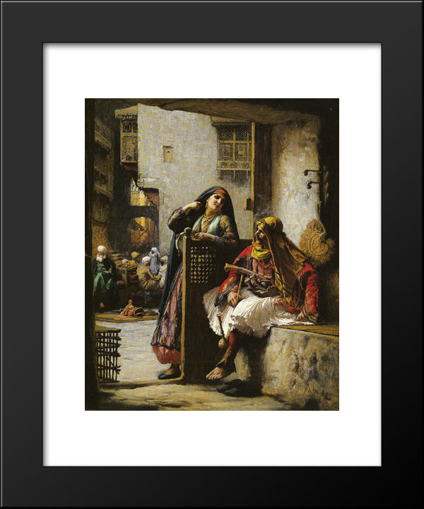 Almeh Flirting With An Armenian Policeman, Cairo 20x24 Black Modern Wood Framed Art Print Poster by Bridgman, Frederick Arthur