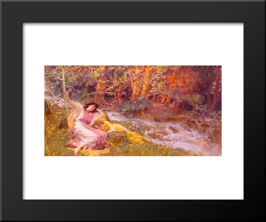 Reclining By A Stream 20x24 Black Modern Wood Framed Art Print Poster by Bridgman, Frederick Arthur
