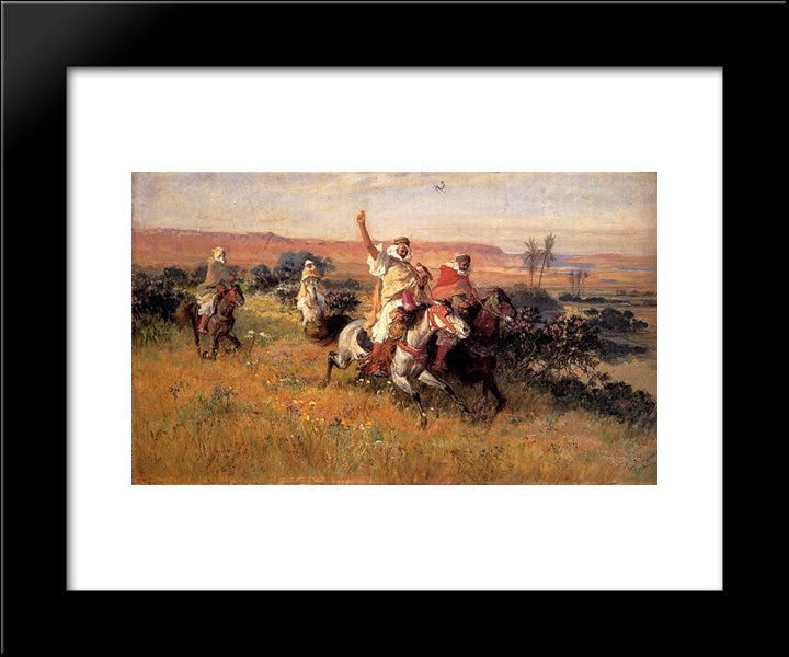 The Falcon Hunt 20x24 Black Modern Wood Framed Art Print Poster by Bridgman, Frederick Arthur