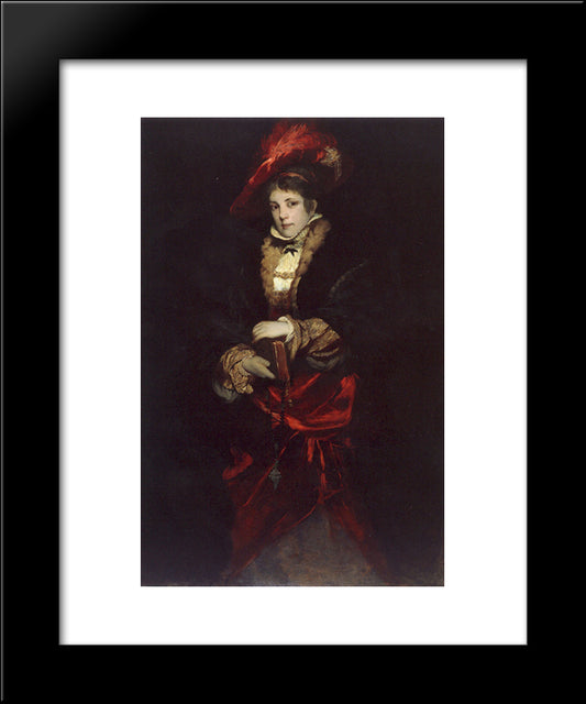 Portrait Of A Lady With Red Plumed Hat 20x24 Black Modern Wood Framed Art Print Poster by Makart, Hans